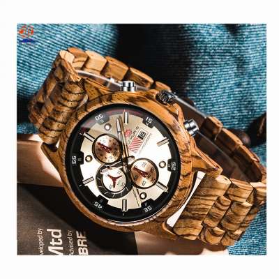 Vintage men's Chronograph Military Wooden Watches Top Brand Luxury Stainless Steel Watch in wood box