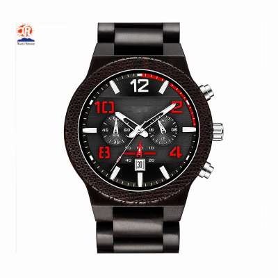 OEM Custom Anniversary Gift Engraved Wooden Men Watch Wristwatches Natural Ebony Customized Wood Watch